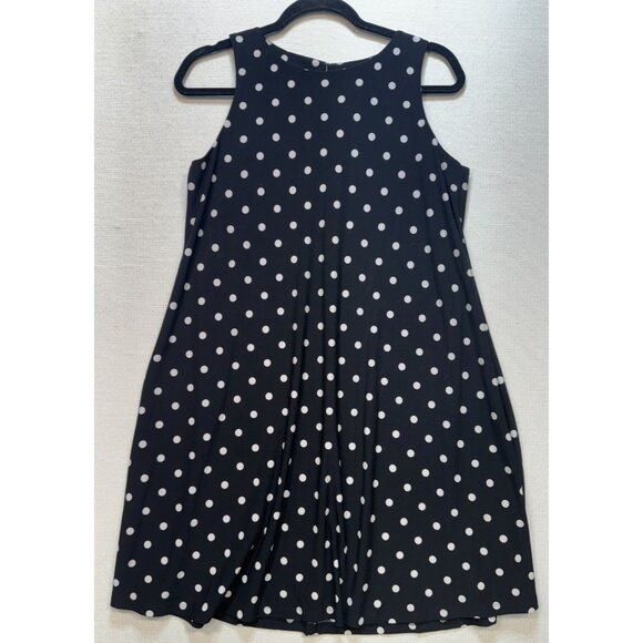 Chaps Women's A-Line Shift Dress Sleeveless Summer Size M Black White Polka Dot - Picture 1 of 12